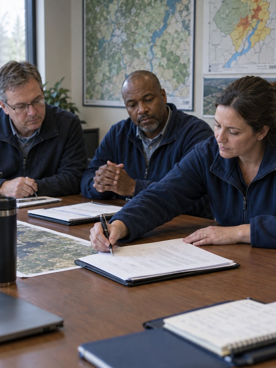 County officials reviewing a final project list at a closeout meeting