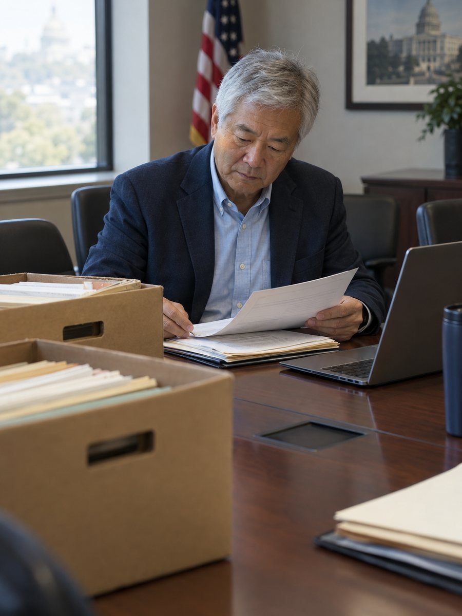 An auditor reviewing a sampled project file with open records boxes