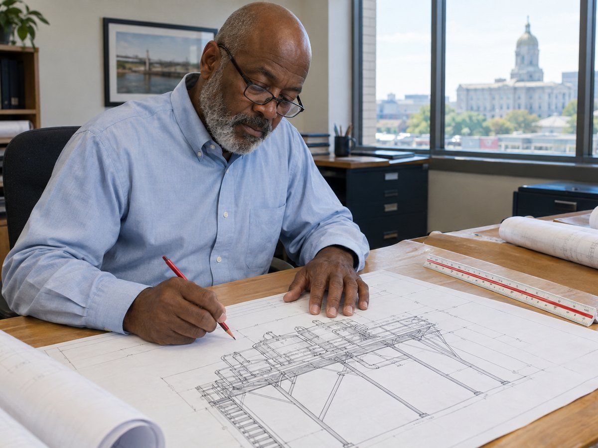 An engineer marking up drawings for an elevated equipment platform